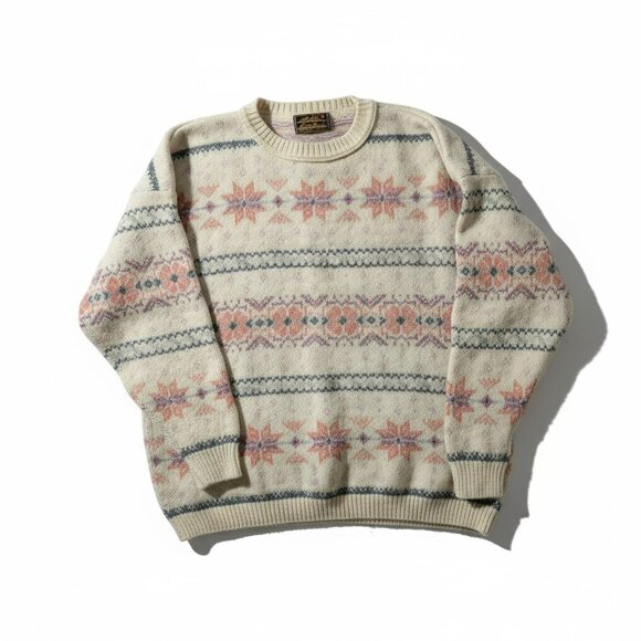 Eddie Bauer Wool Chunky Fair Isle Sweater Beige Made in USA - Picture 6 of 6